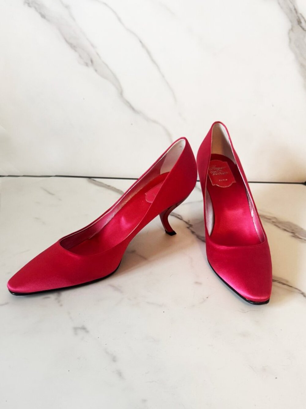 Roger Vivier Silk Pumps with Virgule Heel-Red